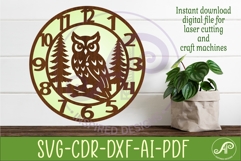 Owl Clock SVG Designs, Owl and Trees Wall Clock for Laser Product Image 3