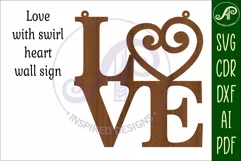 Love word with swirl heart wall art sign, SVG file. vector Product Image 3