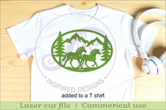 Running Horses mountain scene Oval wall sign laser cut file Product Image 3