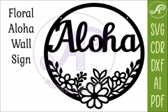 Round Floral Aloha Sign SVG, Laser Cut Door Sign Product Image 3