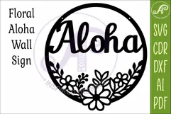 Round Floral Aloha Sign SVG, Laser Cut Door Sign Product Image 3