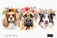 Watercolor Dogs with Flower Crowns Clipart | Watercolor Dog Product Image 1