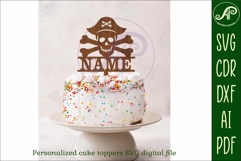 Personalized Skull and crossbones cake topper SVG laser cut Product Image 3