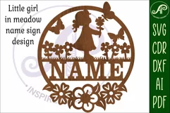 Little girl in meadow name sign svg laser cut template Product Image 3
