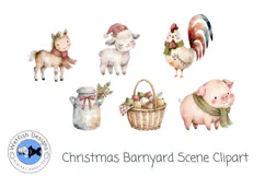 Watercolor Christmas Barnyard Clipart Product Image 4