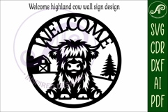 Welcome highland cow wall sign, SVG file. vector sign Product Image 2