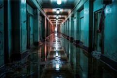 Horror-themed hallway with an eerie atmosphere. Generate Ai Product Image 1