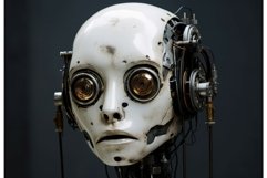 Artificial steel robot head with cyber face. Generate Ai Product Image 1