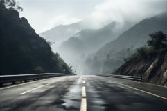 Winding Blurry mountain road asphalt. Generate AI Product Image 1