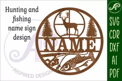 Hunting and fishing name sign svg laser cut template Product Image 3