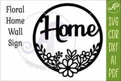 Round Floral Home Sign SVG, Laser Cut Door Sign Product Image 3