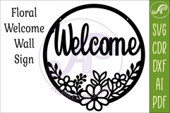 Round Floral Welcome Sign SVG, Laser Cut Door Sign Product Image 3