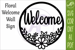 Round Floral Welcome Sign SVG, Laser Cut Door Sign Product Image 3