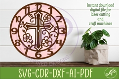Christian Cross Wall Clock SVG, Floral Vine Faith Clock Product Image 3