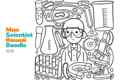 Woman Scientist Kawaii Doodle Line Art Product Image 1