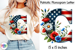 Patriotic Floral Alphabet Clipart, Patriotic Monogram PNG Product Image 1