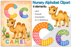 Nursery Alphabet Clipart, Flashcard Letter C, Monogram PNG Product Image 1