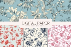Chinoiserie Floral Pattern Background Vintage Digital Paper Product Image 1