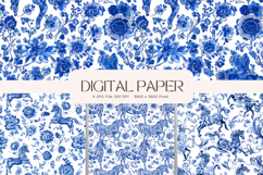 Chinoiserie Floral Pattern Background Vintage Digital Paper Product Image 1