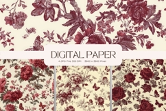 Chinoiserie Floral Pattern Background Vintage Digital Paper Product Image 1