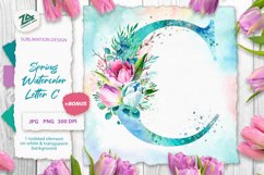 Spring Watercolor Letter. Monogram C. Sublimation Design Product Image 1