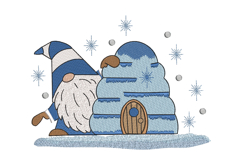 Christmas Gnome with igloo. Xmas Machine Embroidery Product Image 1