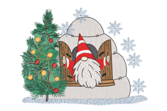 Christmas Gnome with igloo. Xmas Machine Embroidery Product Image 1