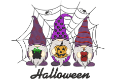 Three Halloween Gnomes with spider web and bat. Product Image 1
