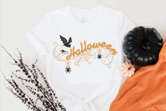 Happy Halloween with bats and spider web, Machine Embroidery Product Image 2