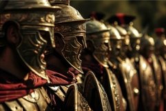Ancient warriors in bronze helmets ready for battle Product Image 1
