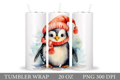 Christmas Penguin Tumbler Wrap. Penguin Watercolor Tumbler Product Image 1