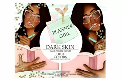 Dark Skin Planner Girl Clip Art/Planner Girl Clipart Product Image 1