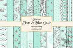 Aqua and Silver Glitter Digital Paper Product Image 1