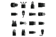 Optical fiber cable icons set, simple style Product Image 1