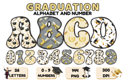 Graduation Alphabet png clipart, graduation letters doodle Product Image 1