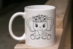 Baby Elephant with Flower Svg Flowers Animal Svg Product Image 4