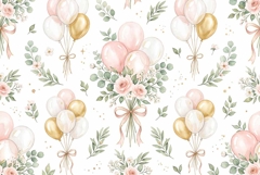 Watercolor seamless pattern with wedding balloon bouquets Product Image 1