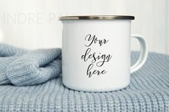 White camping enamel mug mockup, travel cup mockup, JPG file Product Image 1