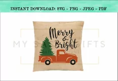 Merry And Bright Christmas Tree In Red Truck SVG Design Product Image 2