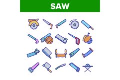 Saw Cutting Equipment Collection Icons Set Vector Product Image 1