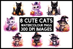 8 Cute Halloween Cat Watercolour Clipart Sublimation Product Image 1