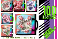 100 3D Flower Mug Wrao Bundle Sublimation PNG, Sunflower PNG Product Image 2