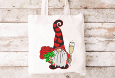 Valentine Gnome. Champagne Flute. Red roses. Product Image 2