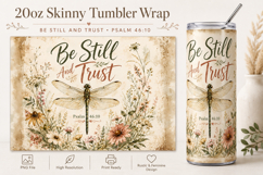 Be Still And Trust Tumbler Wrap PNG, Christian Dragonfly Product Image 1