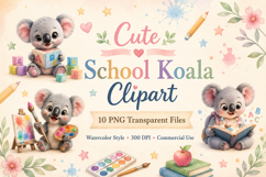 Cute School Koala Clipart Bundle, Back to School Animal Product Image 1