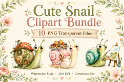 Cute Snail Clipart Bundle, Watercolor Snail PNG Product Image 1