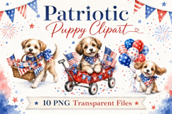 Patriotic Puppy Clipart, 4th of July Dog PNG Product Image 1