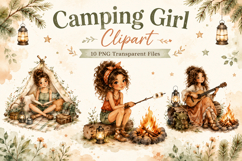 Camping Girl Clipart Bundle, Watercolor Camping Girl PNG Product Image 1