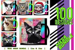 100 Cat Mug Wrao Bundle Sublimation PNG, 11oz 15 oz, Kitty Product Image 2