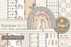 Rainbow Boho Digital papers and Feathers Clipart Product Image 1